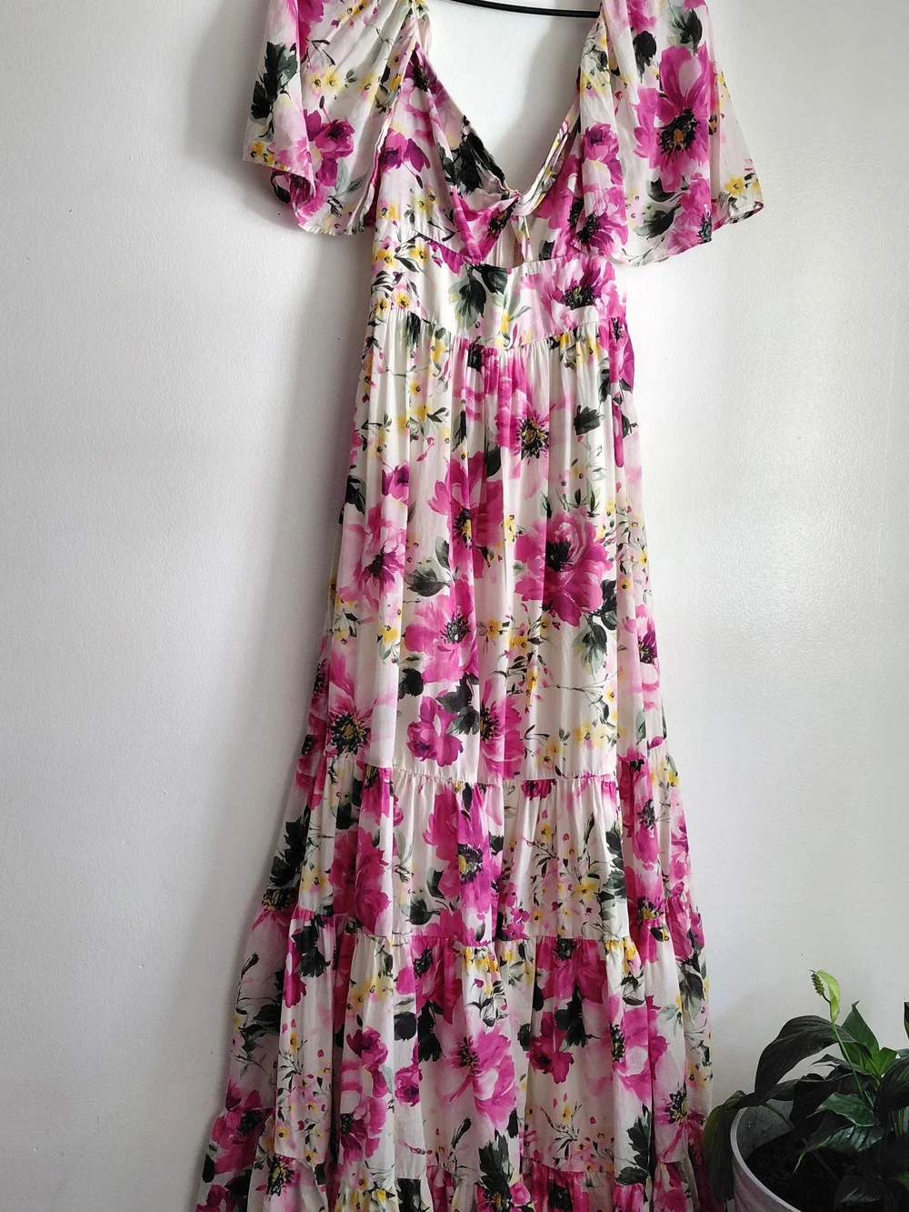 Abercrombie & Fitch Pink and White Floral Puff-Sleeve Maxi Dress